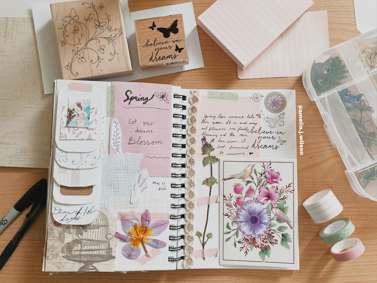 spring pink scrapbook spread