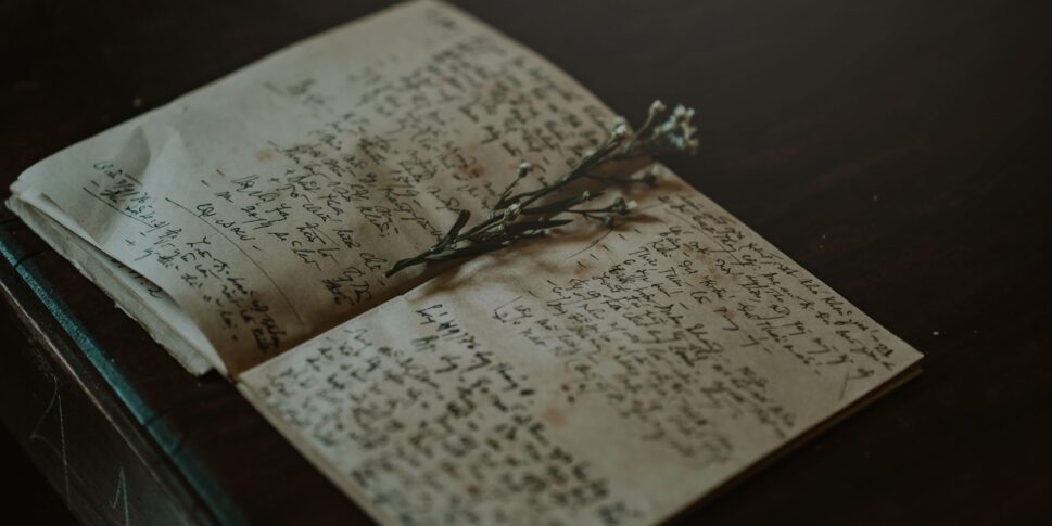 dark writing journal with flower