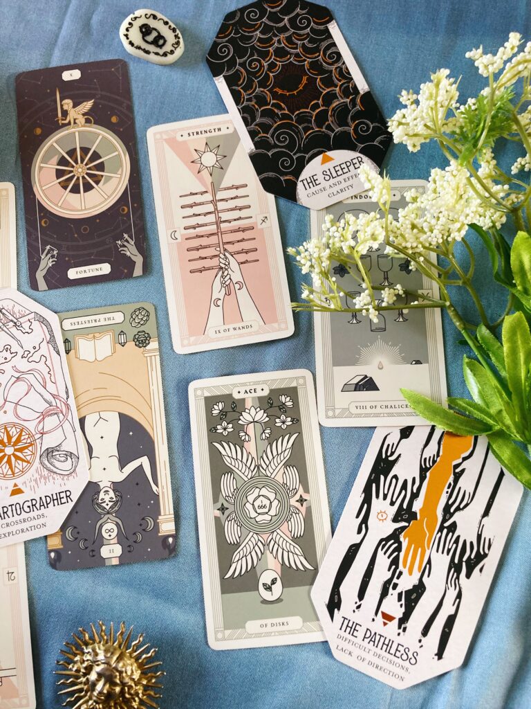 aesthetic tarot card spread with plants